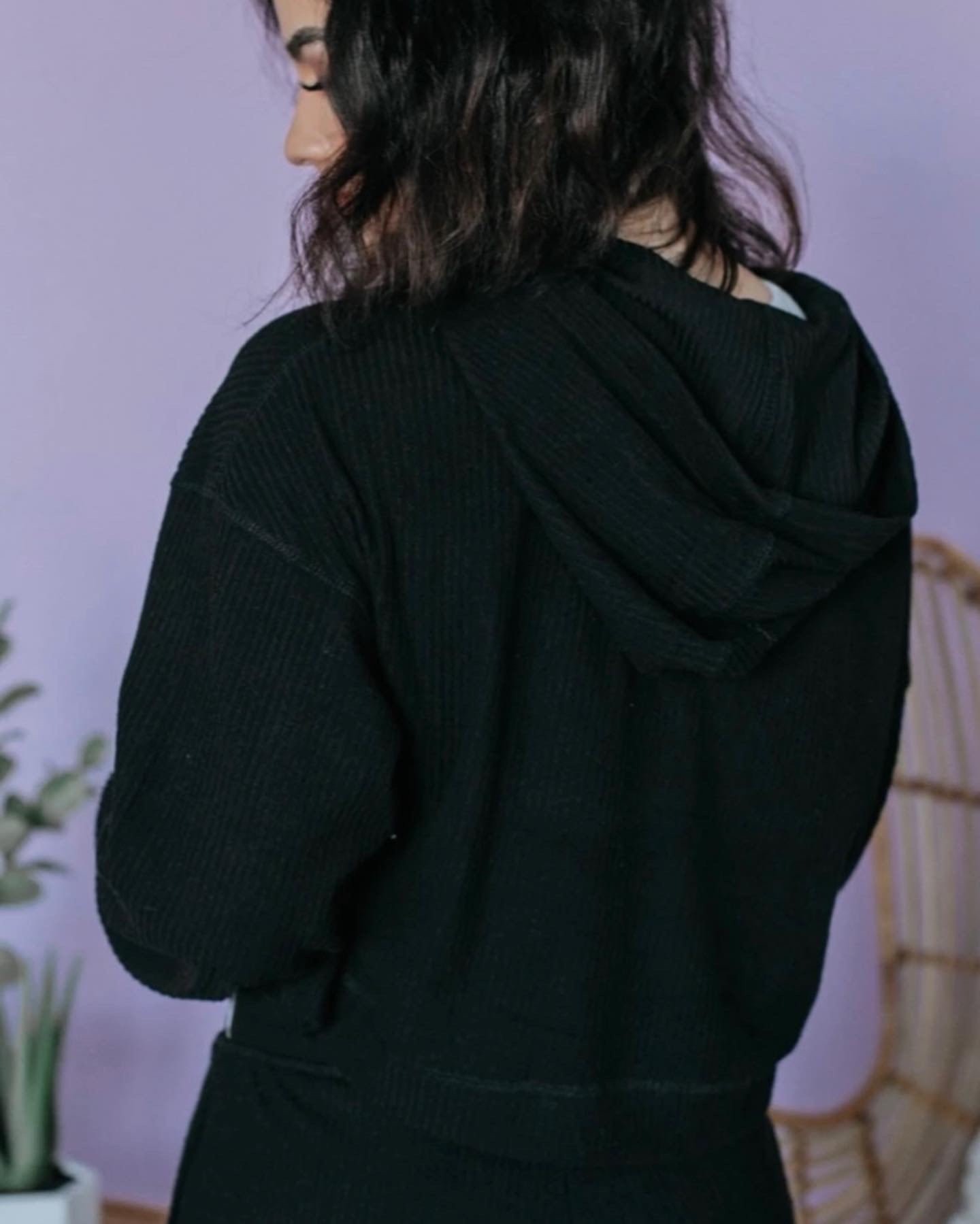 Black outlet ribbed hoodie